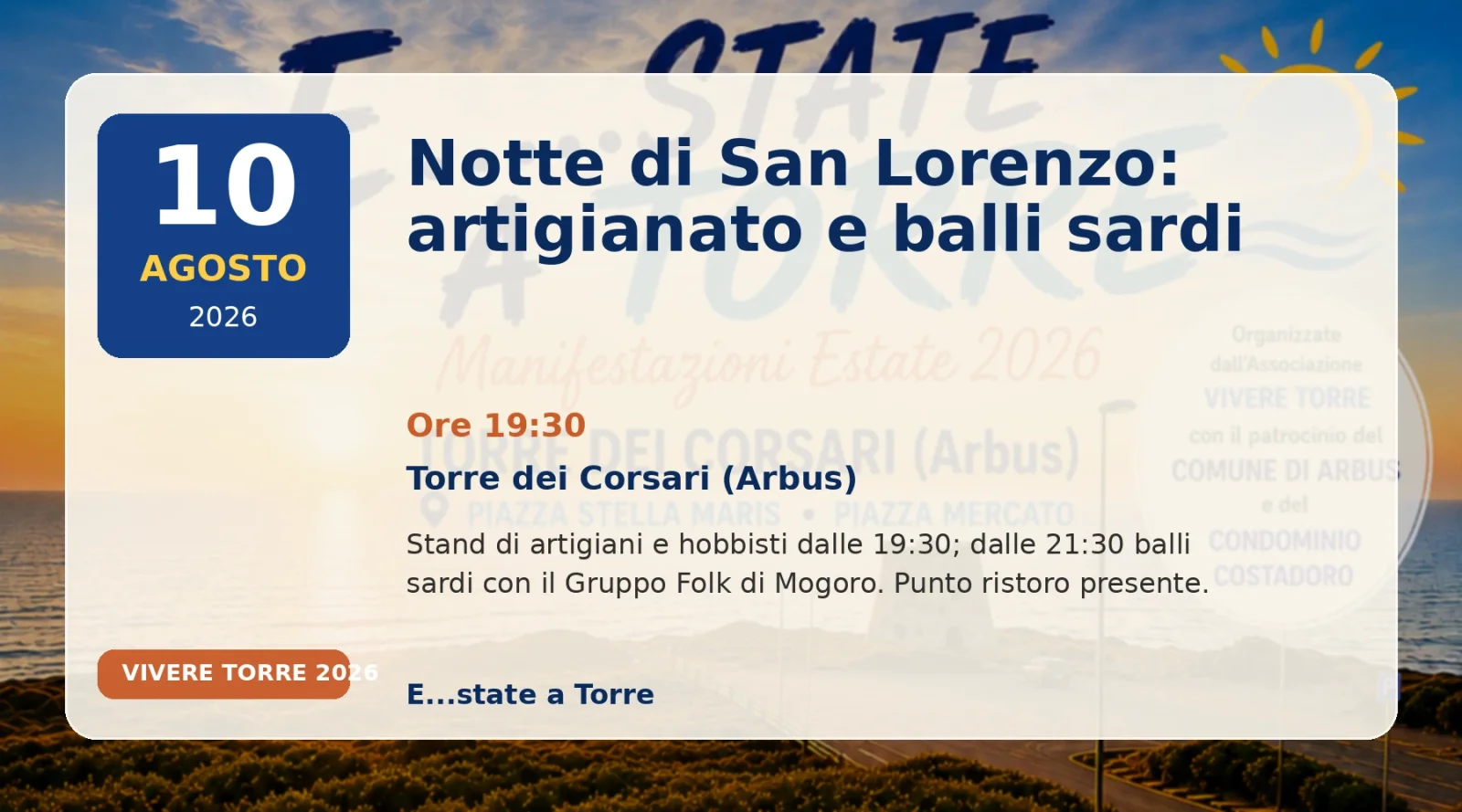 Notte di San Lorenzo: artigianato e balli sardi - evento a Torre dei Corsari il 10 agosto 2026