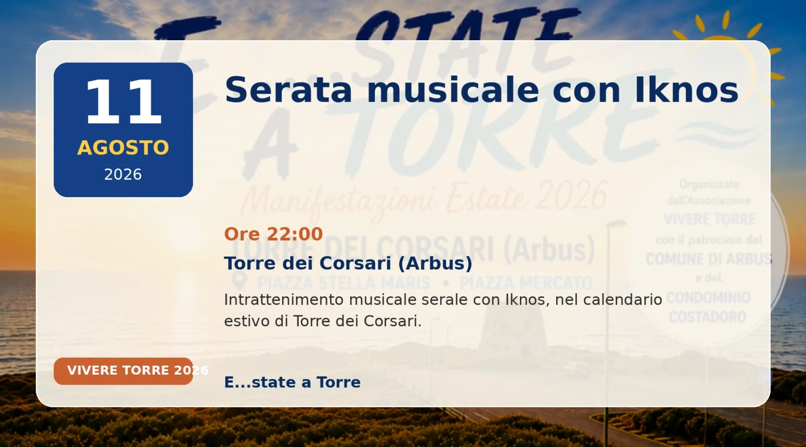 Serata musicale con Iknos - evento a Torre dei Corsari il 11 agosto 2026