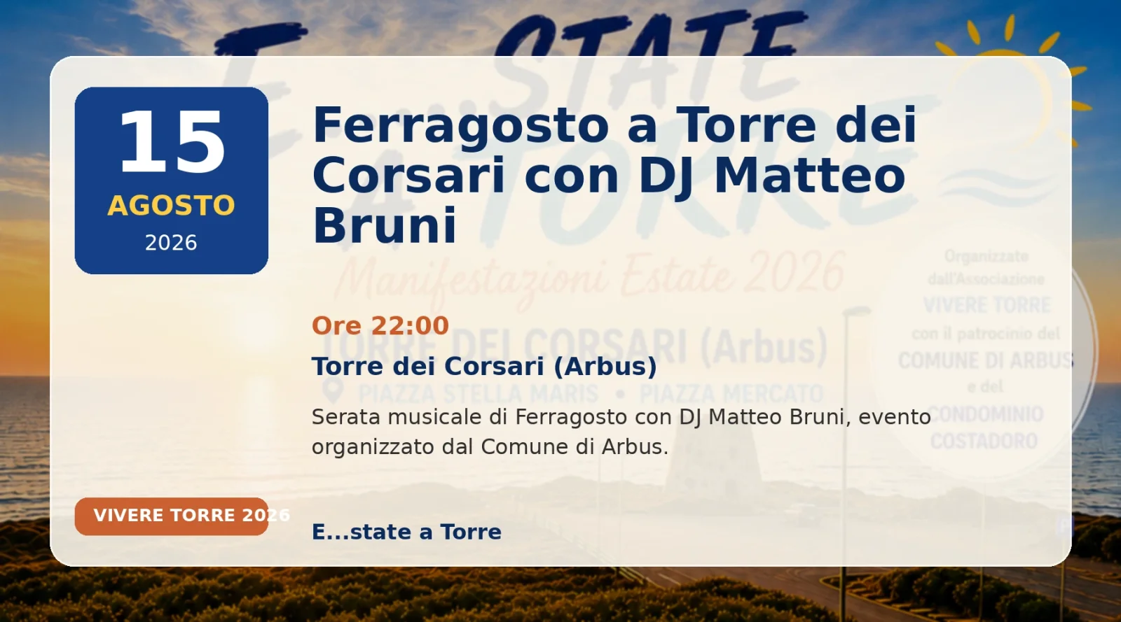 Ferragosto a Torre dei Corsari con DJ Matteo Bruni - evento a Torre dei Corsari il 15 agosto 2026