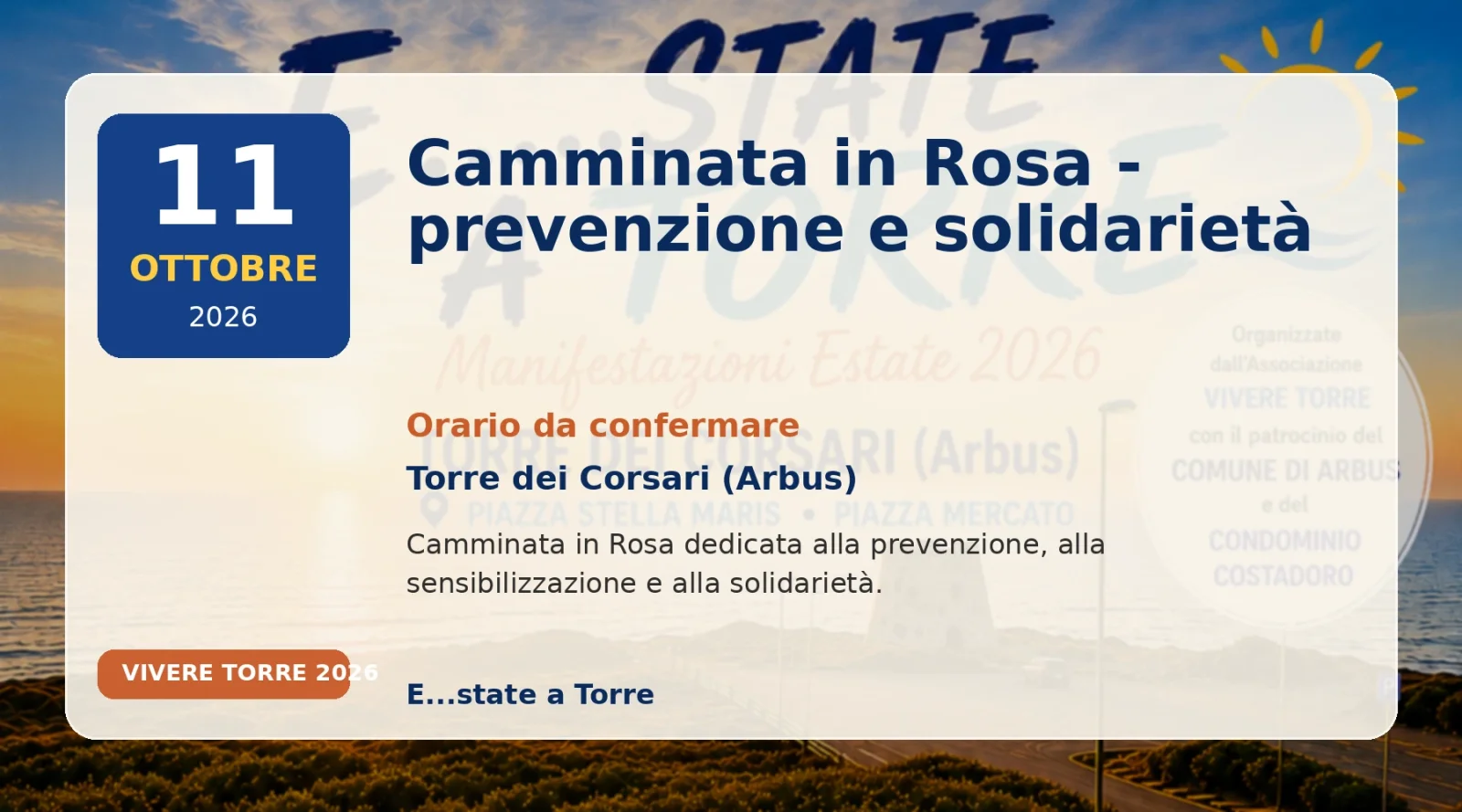 Camminata in Rosa - prevenzione e solidarietà - evento a Torre dei Corsari il 11 ottobre 2026